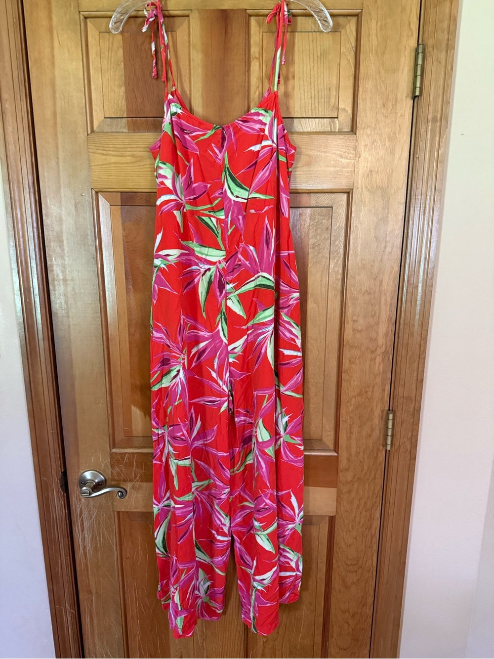 Old Navy Red Maxi Dress with Pink and Green Print